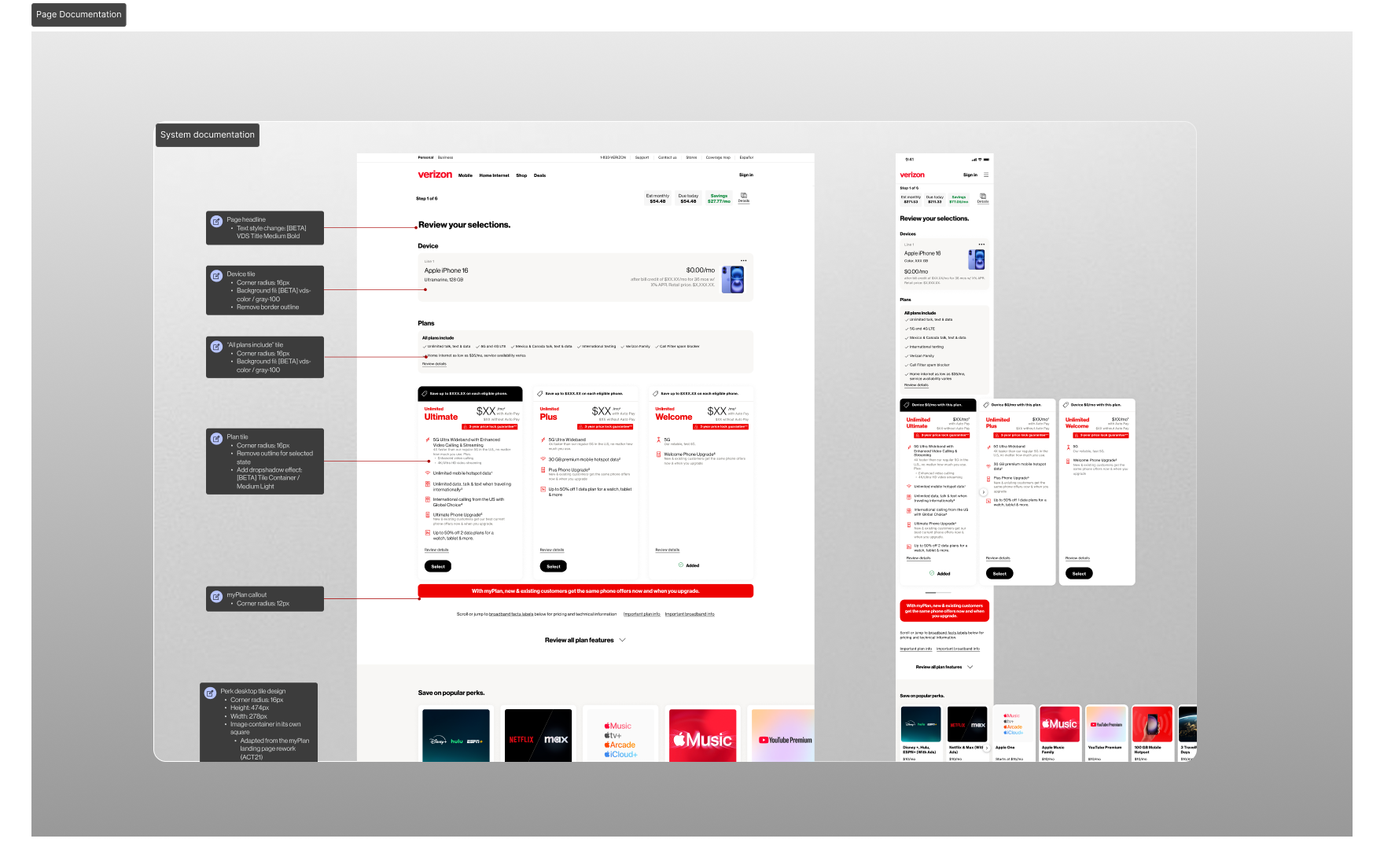 System documentation and annotations for each documented page.